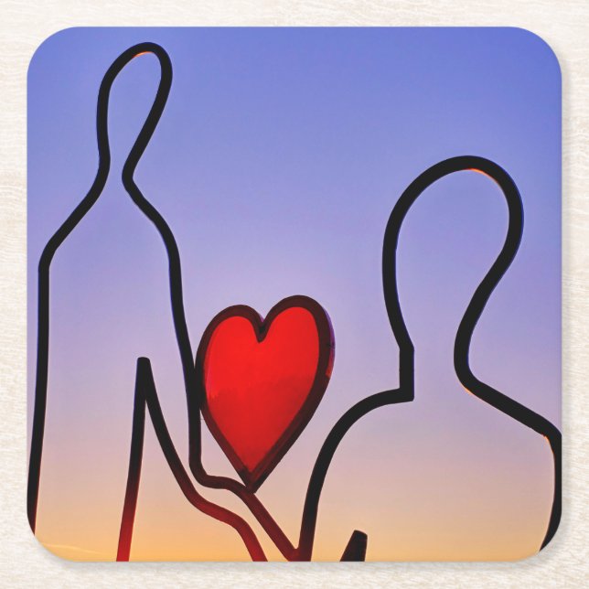 Love statue square paper coaster (Front)