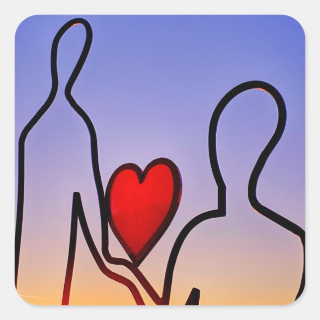 Love statue square sticker (Front)