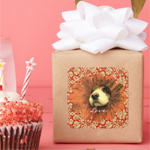 Love Sticker - Cute Puppy Peeking Out of a Flower