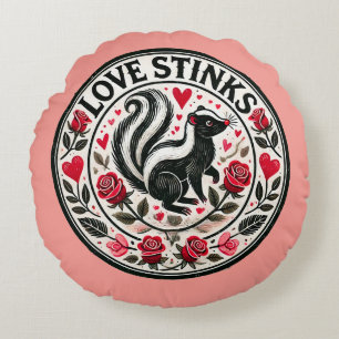 Love Stinks Skunks Valentine's Day Round Pillow