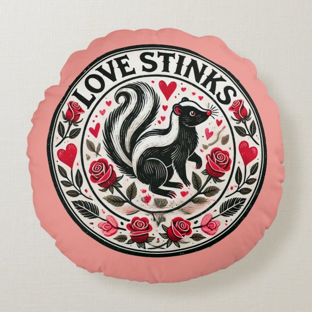 Love Stinks Skunks Valentine's Day                 Round Pillow (Front)