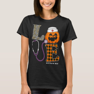 Love STNA Nurse Leopard Pumpkin Halloween Nurse Co T-Shirt