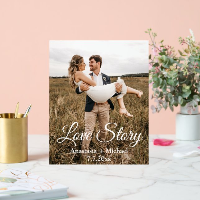 love story,classic calligraphy,chic wedding photo acrylic sign (Wedding)