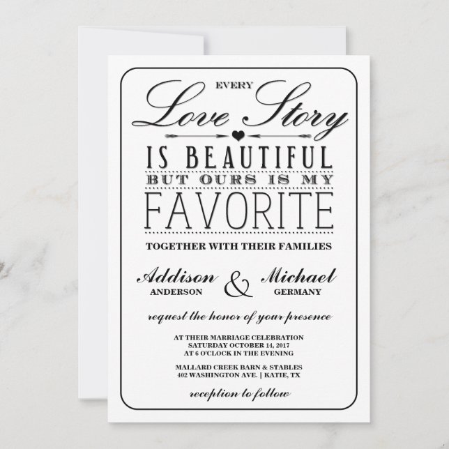 Love Story EDITABLE COLOR Wedding Invitation (Front)