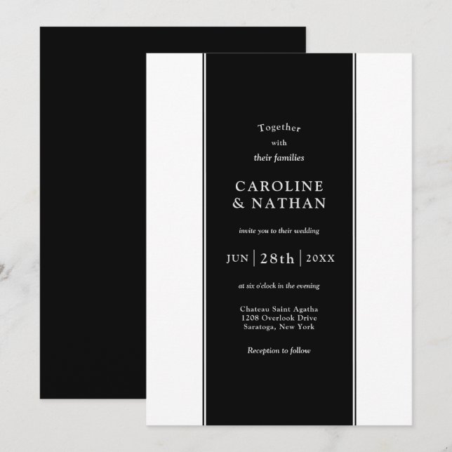 Love Story Elegant Colour Band in Black Invitation (Front/Back)