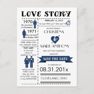 Love Story Save The Date Postcard (Navy)