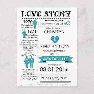 Love Story Save The Date Postcard (Robins Egg)
