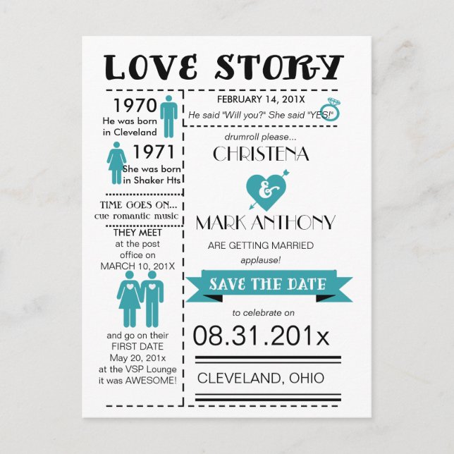 Love Story Save The Date Postcard (Robins Egg) (Front)
