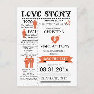 Love Story Save The Date Postcard (Tangerine)