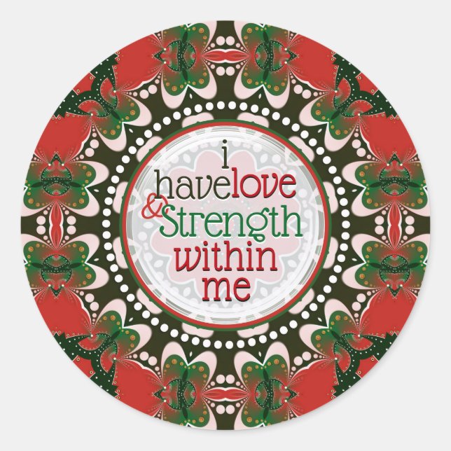 Love Strength Self Love  Appreciation Words Classic Round Sticker (Front)