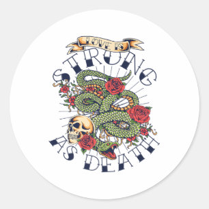 Love Strong As Death Vintage Skull Snake Red Roses Classic Round Sticker