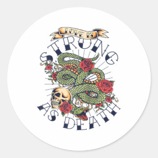 Love Strong As Death Vintage Skull Snake Red Roses Classic Round Sticker