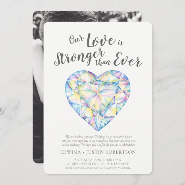 love strong diamond watercolor after wedding party invitation (Front/Back)