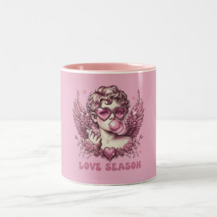 Love-Struck Cupid with Pink Glasses and Bubble Gum Two-Tone Coffee Mug