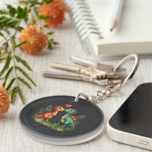 Love struck dinosaurs keychain