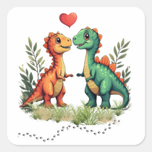 Love struck dinosaurs square sticker