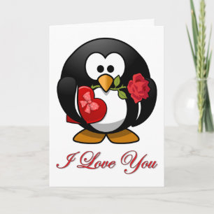 Love Struck Penguin With Valentine Gifts Holiday Card