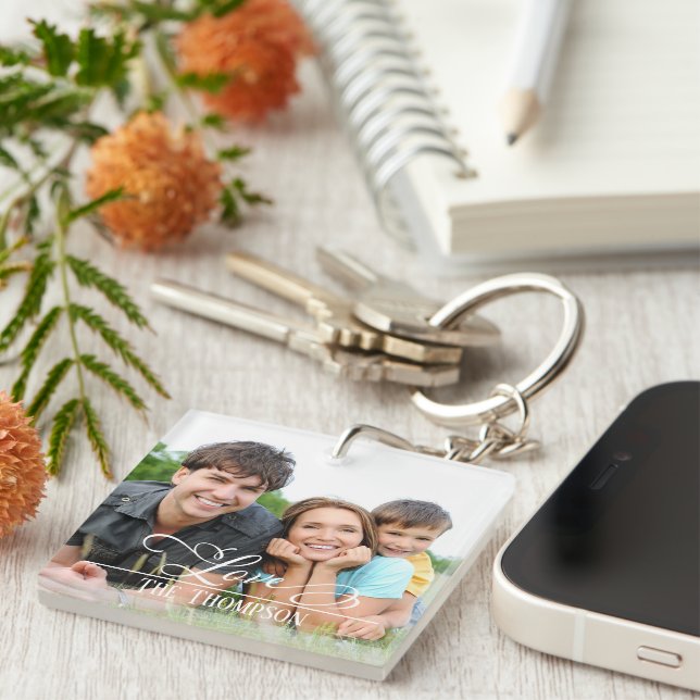 Love Stylish family Photo Elegant Personalized  Keychain (Front Right)