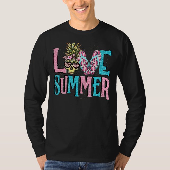 Love Summer Pineapple Skull  Watermelon Summer Fru T-Shirt (Front)