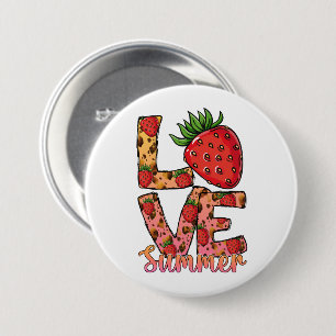 Love & Summer   Pink & Brown   Fresh Strawberry 3 Inch Round Button