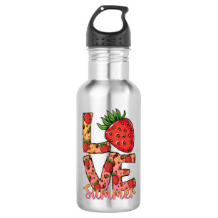 Love & Summer   Pink & Brown   Fresh Strawberry 532 Ml Water Bottle