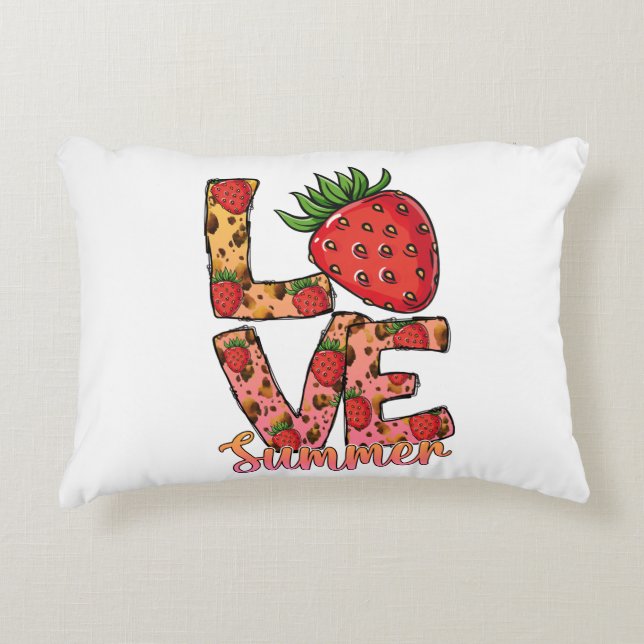 Love & Summer | Pink & Brown | Fresh Strawberry Accent Pillow (Front)