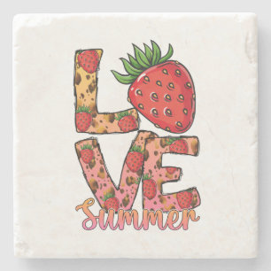Love & Summer   Pink & Brown   Fresh Strawberry Stone Coaster