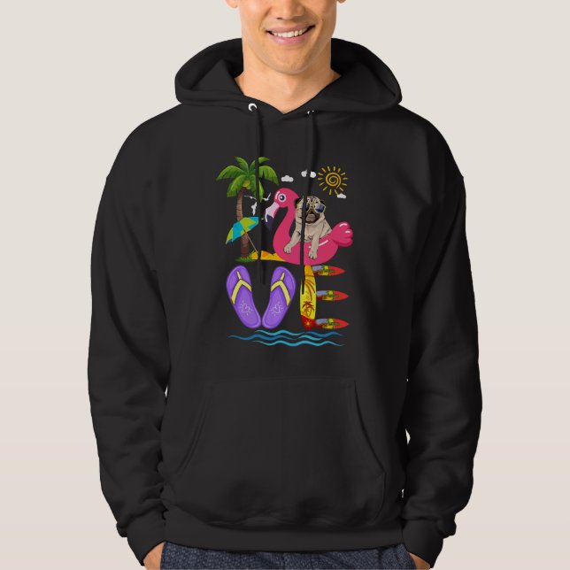 Love Summer Pug Flip Flops Flamingo Dog Pet Lover  Hoodie (Front)
