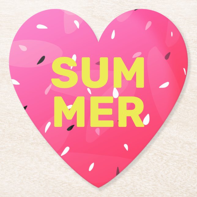 Love Summer Watermelon Heart Melon Seeds Pink Paper Coaster (Front)