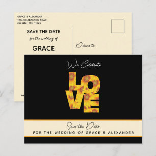 LOVE Sunflower Black Backdrop Wedding Save Date Postcard