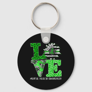 Love Sunflower Flag Green Ribbon Mental Health Awa Keychain