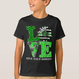 Love Sunflower Flag Green Ribbon Mental Health Awa T-Shirt