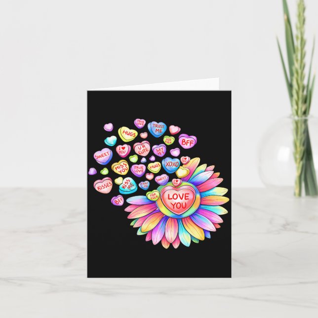 Love Sunflower Hearts Candy Valentines Day Womens  Card (Front)