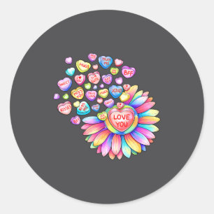 Love Sunflower Hearts Candy Valentines Day Womens  Classic Round Sticker