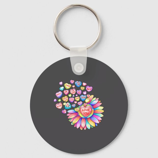 Love Sunflower Hearts Candy Valentines Day Womens  Keychain (Front)