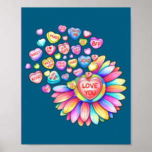 Love Sunflower Hearts Candy Valentines Day Womens  Poster