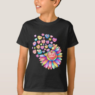 Love Sunflower Hearts Candy Valentines Day Womens  T-Shirt