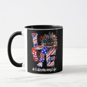 LOVE Sunflower Leopard Fireworks Librarian Life Mug