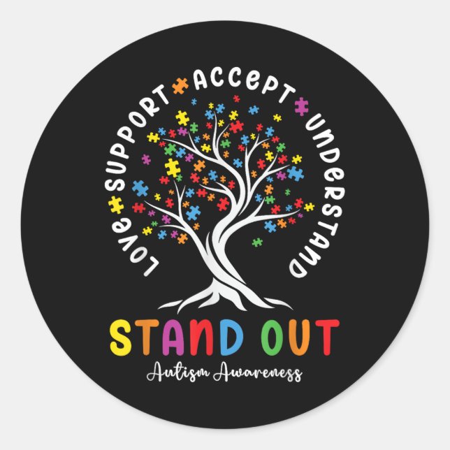 Love Support Accept Understand Autism Awareness Au Classic Round Sticker (Front)
