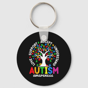 Love Support Accept Understand Puzzle Tree Autism Keychain