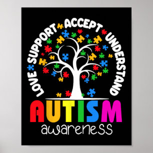 Love Support Accept Understand Puzzle Tree Autism  Poster