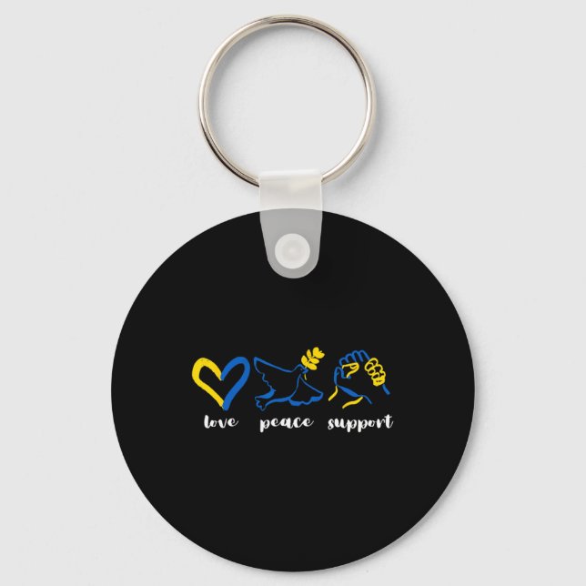 Love Support Peace Ukraine Awareness Heart Unity M Keychain (Front)