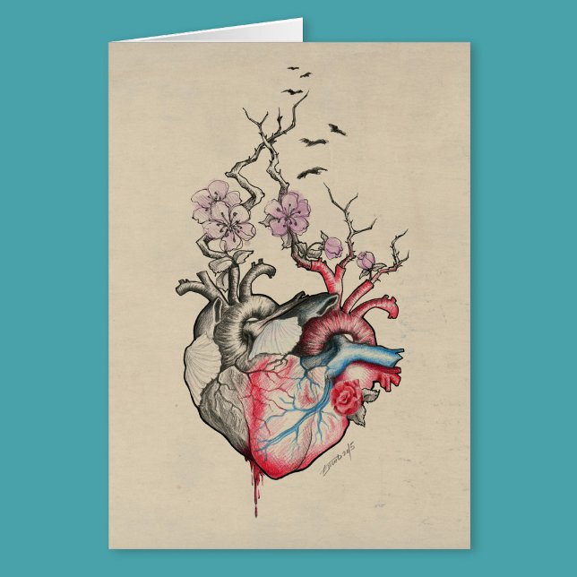 Love Surreal Coeur anatomique Fleurs Carte Vintage (Créateur téléchargé)