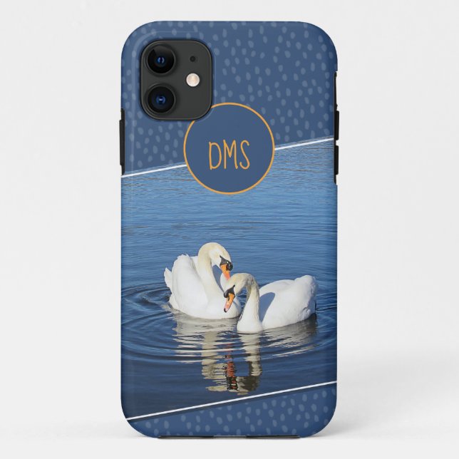 Love Swans Blue Monogram Case-Mate iPhone Case (Back)