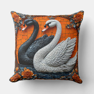 Love Swans in Artistic Mosaic Wedding Celebration Throw Pillow