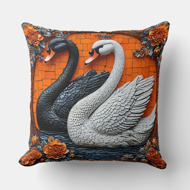 Love Swans in Artistic Mosaic Wedding Celebration  Throw Pillow (Front)