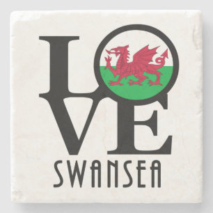 LOVE Swansea Wales Stone Coaster