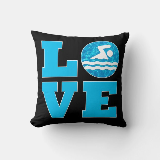 LOVE Swimming Custom Colour Swimmer Throw Pillow (Front)