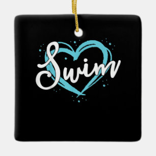 Love Swimming Swim Team  Heart Lover Blue Swimmer Ceramic Ornament