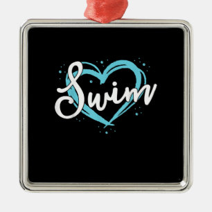 Love Swimming Swim Team  Heart Lover Blue Swimmer Metal Ornament